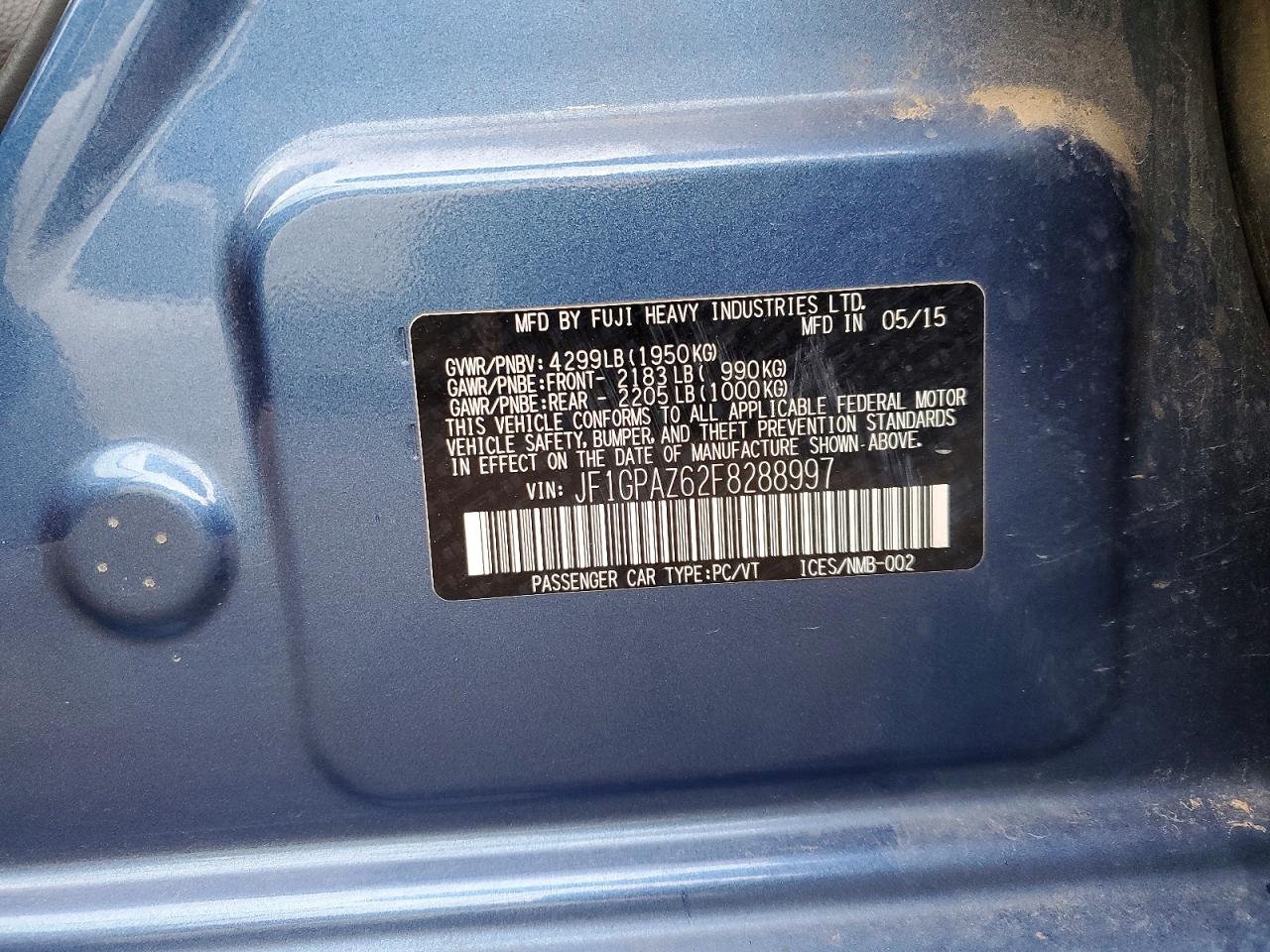 2015 Subaru Impreza VIN JF1GPAZ62F8288997 photo 12