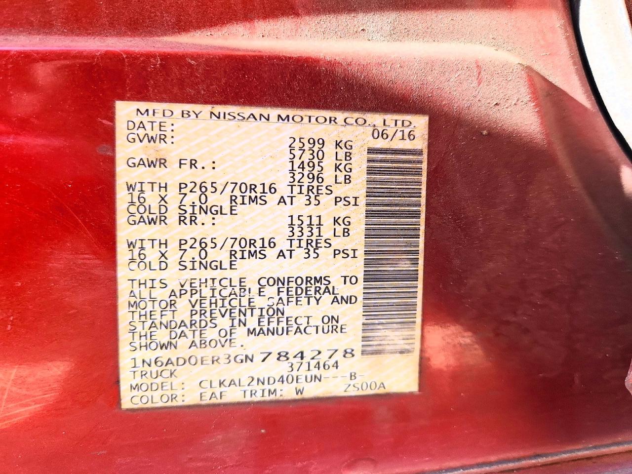 2016 NISSAN Frontier VIN 1N6AD0ER3GN784278 photo 12