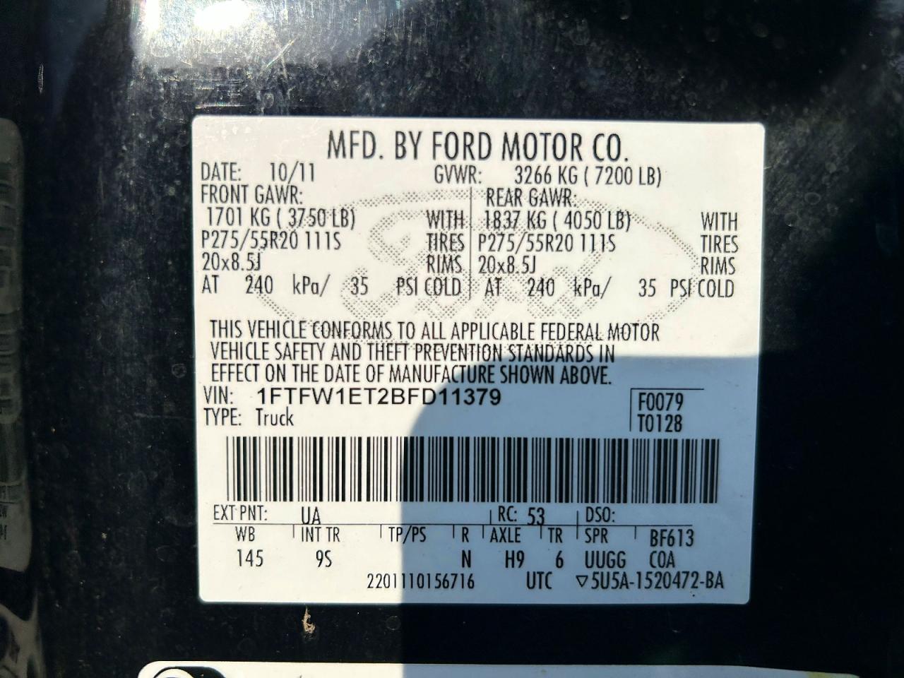 2011 Ford F150 VIN 1FTFW1ET2BFD11379 photo 10