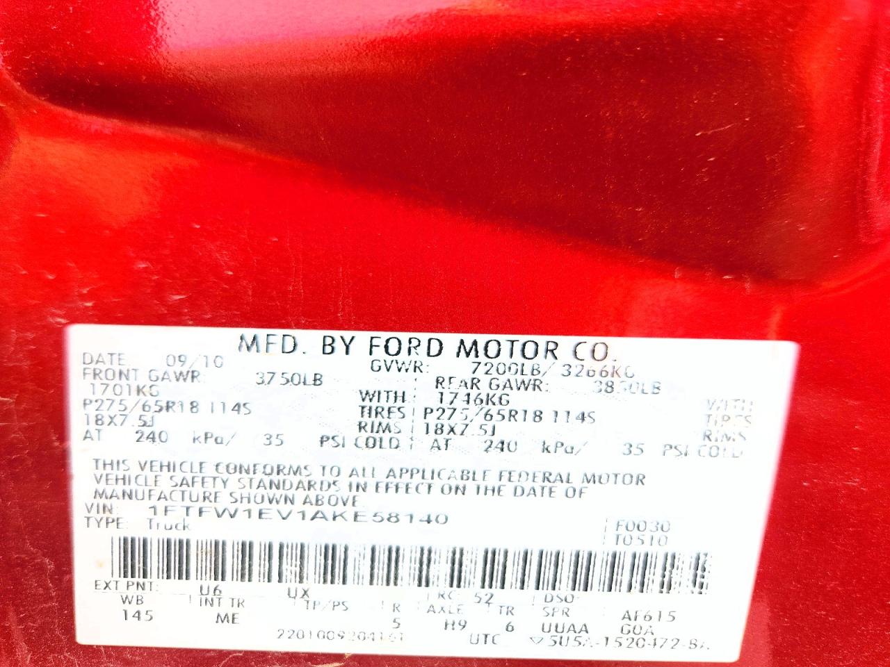 2010 Ford F150 VIN 1FTFW1EV1AKE58140 photo 12
