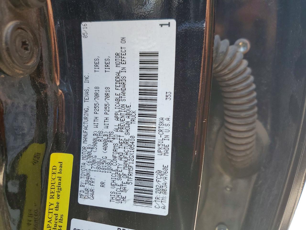 2016 Toyota Tundra VIN 5TFRM5F12GX105410 photo 12