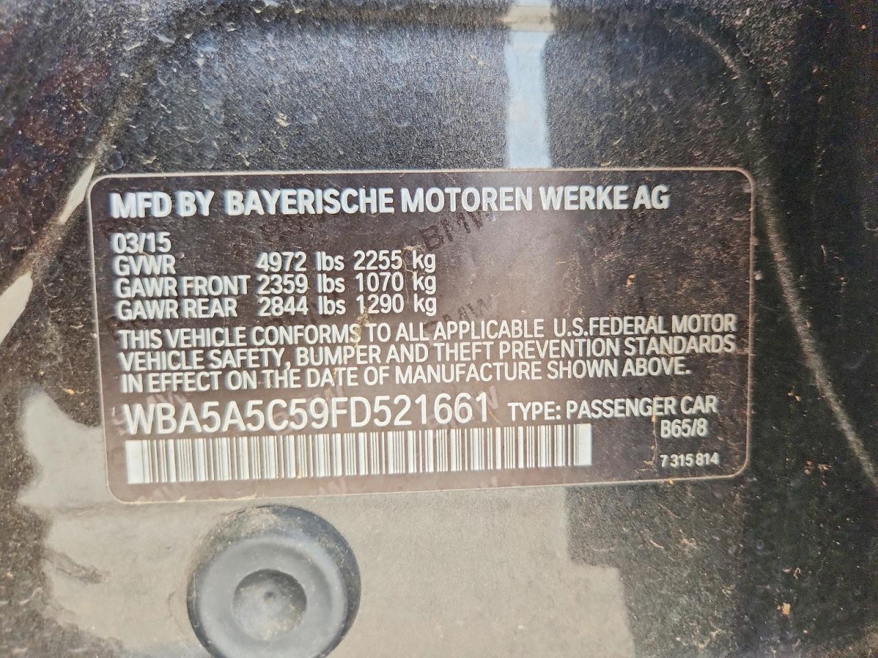 2015 BMW 5 series VIN WBA5A5C59FD521661 photo 12