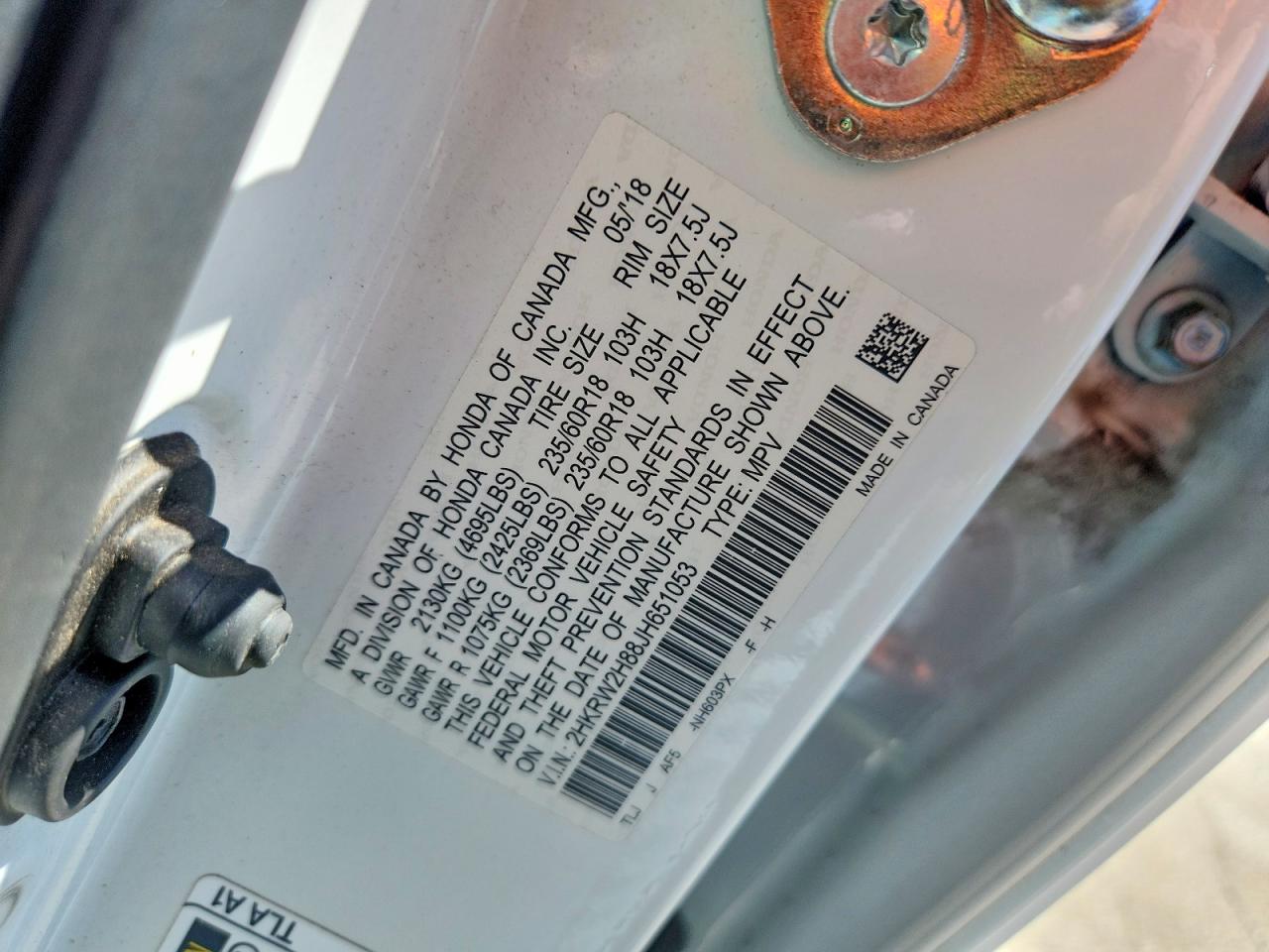 2018 Honda Crv VIN 2HKRW2H88JH651053 photo 12