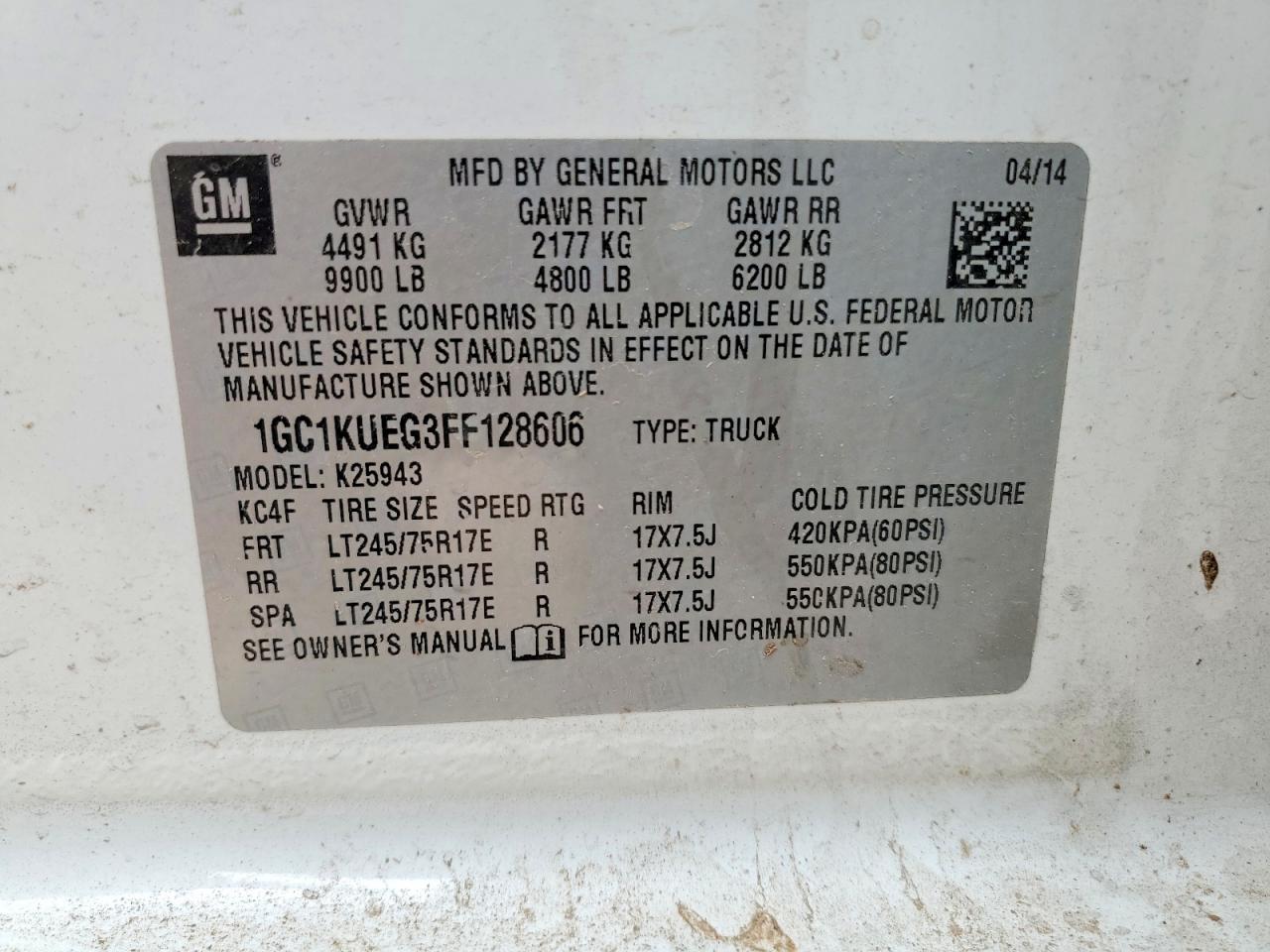 2015 Chev Silverado VIN 1GC1KUEG3FF128606 photo 12