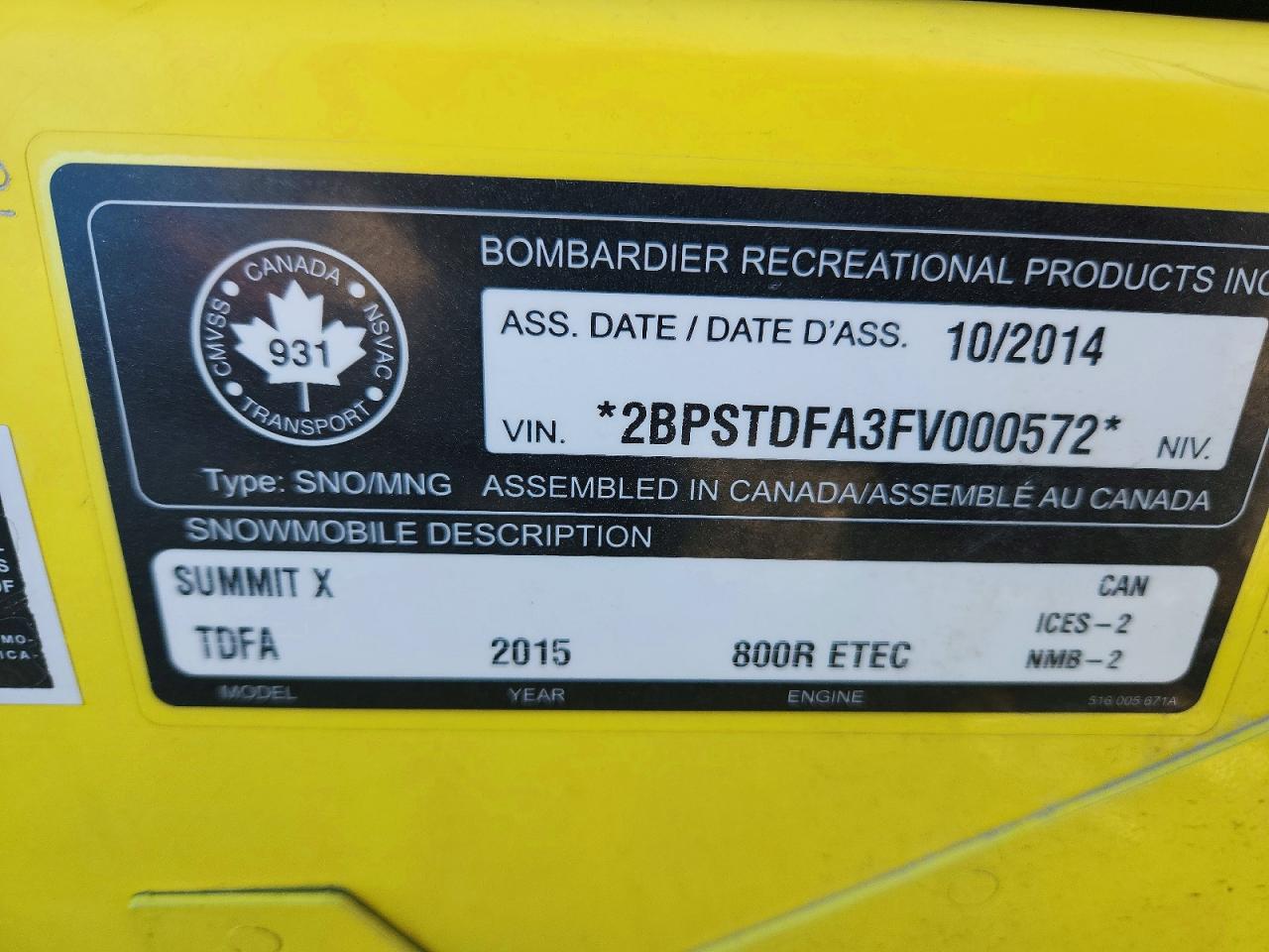 2015 SKI 800cc VIN 2BPSTDFA3FV000572 photo 10