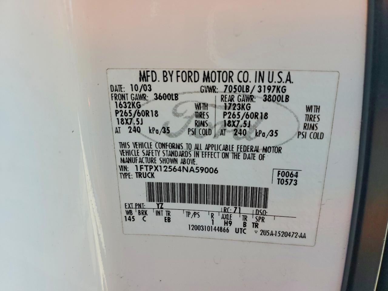 2004 Ford All models VIN 1FTPX12564NA59006 photo 12