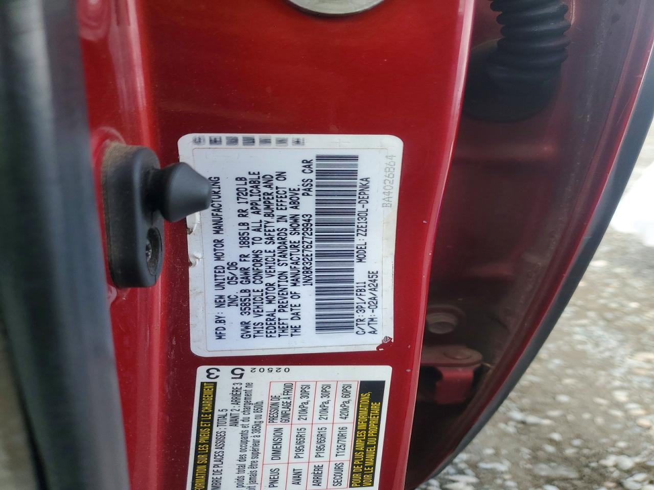 2006 TOYT Corolla VIN 1NXBR32E76Z729943 photo 12
