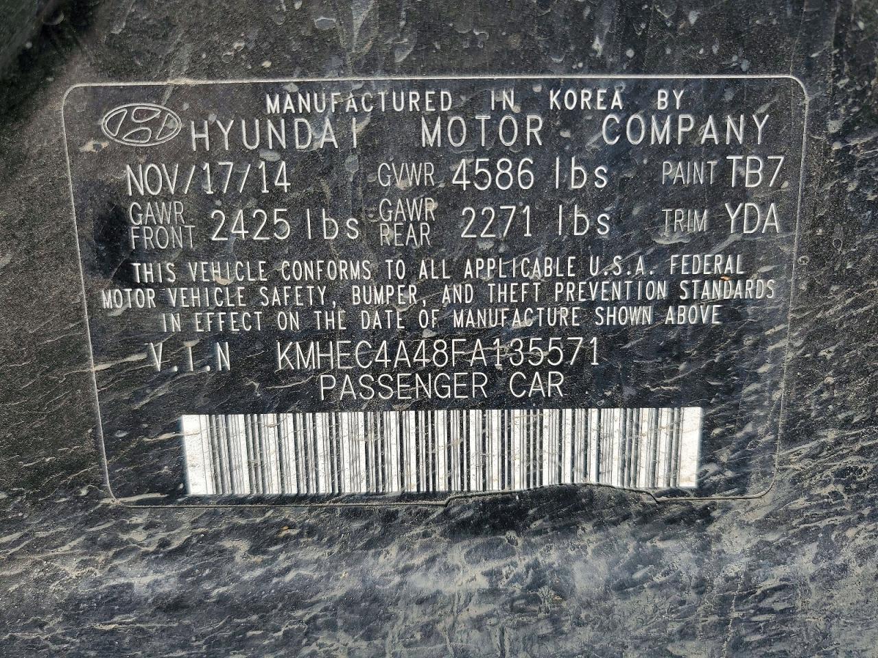 2015 Hyundai Sonata VIN KMHEC4A48FA135571 photo 12