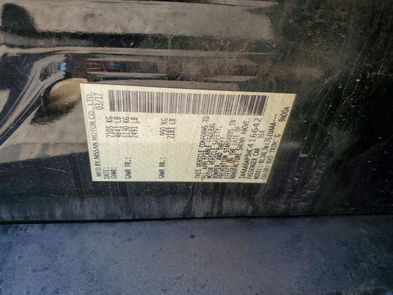 2017 Niss Maxima VIN 1N4AA6AP3HC416642 photo 12