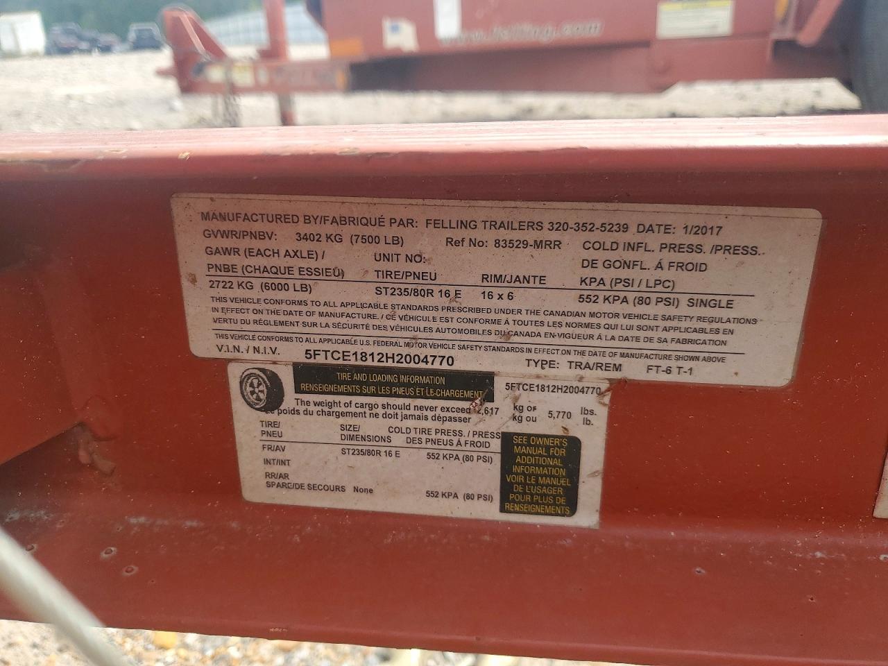 2017 FELLING Unknown VIN 5FTCE1812H2004770 photo 10
