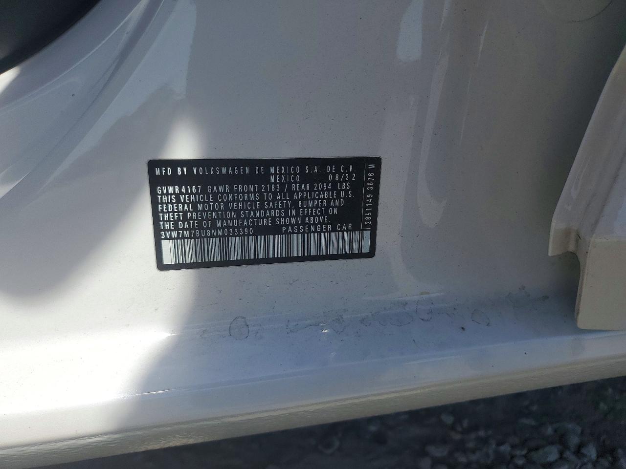 2022 Volkswagen Jetta VIN 3VW7M7BU8NM033390 photo 12