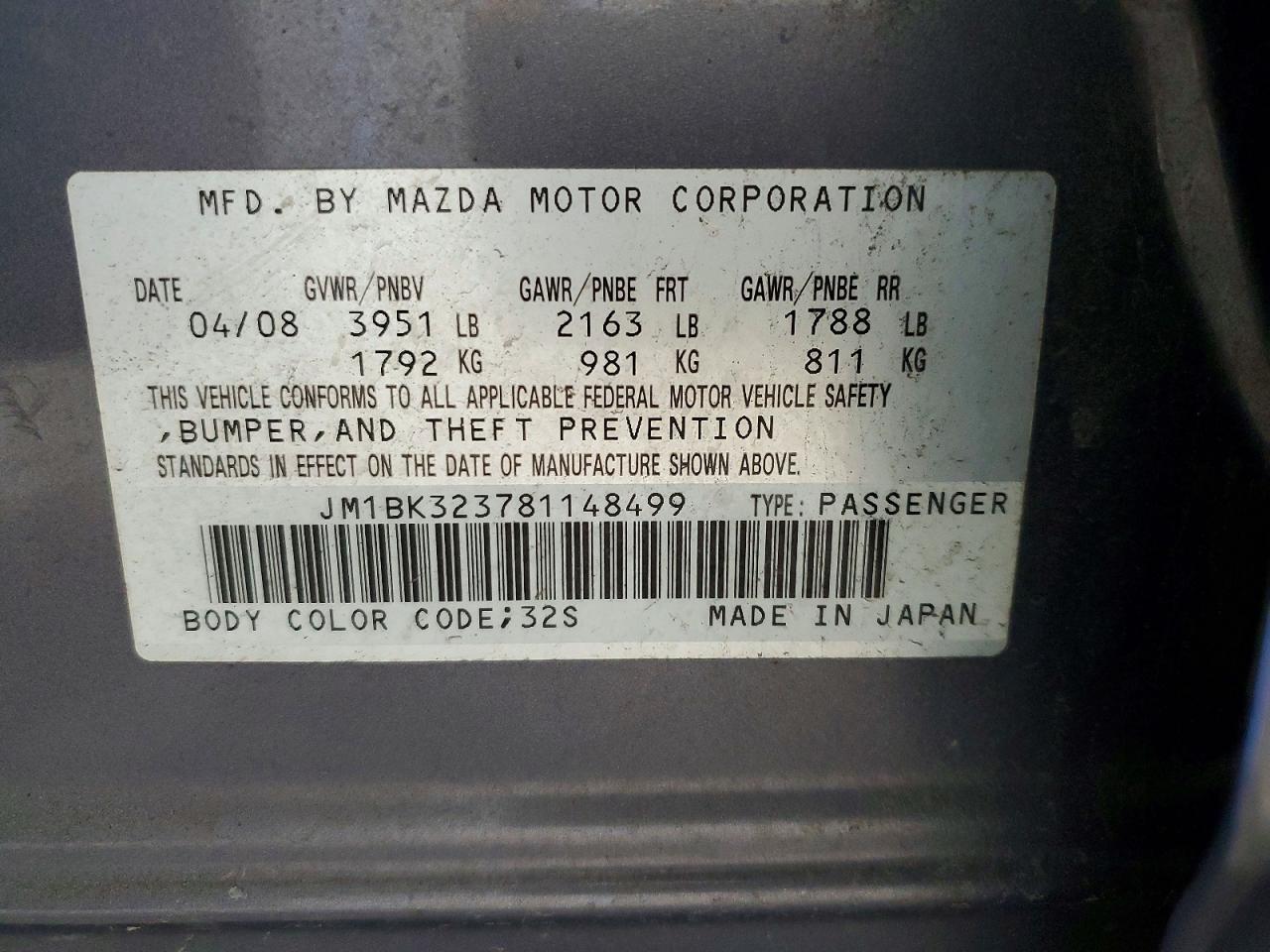 2008 Mazda Mazda3 VIN JM1BK323781148499 photo 12