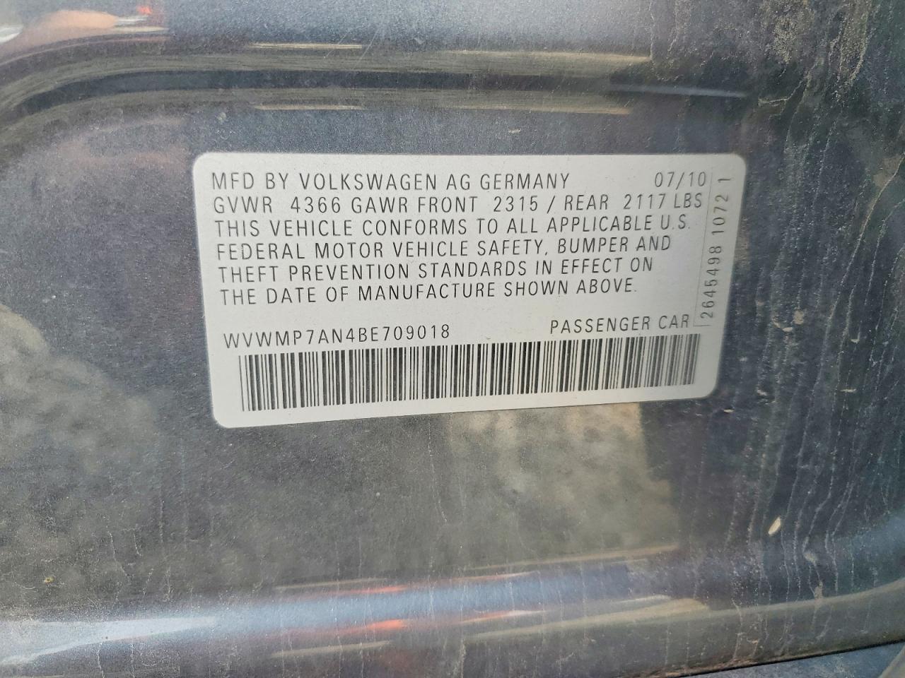 2011 Volkswagen Cc VIN WVWMP7AN4BE709018 photo 12