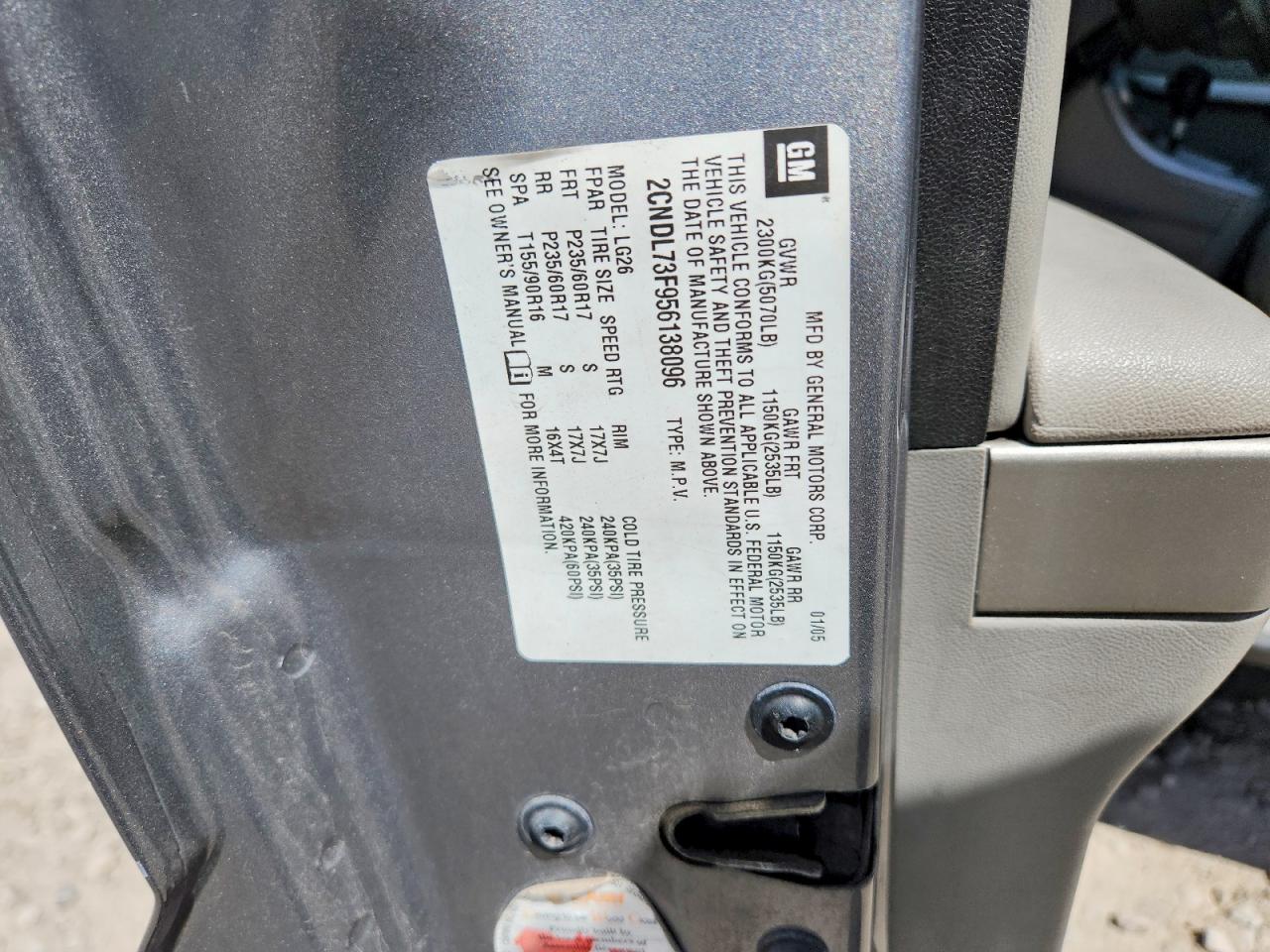 2005 CHEVROLET Equinox VIN 2CNDL73F956138096 photo 12
