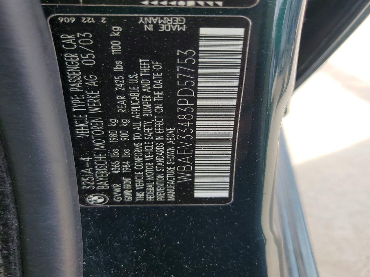 2003 BMW 3 series VIN WBAEV33483PD57753 photo 12