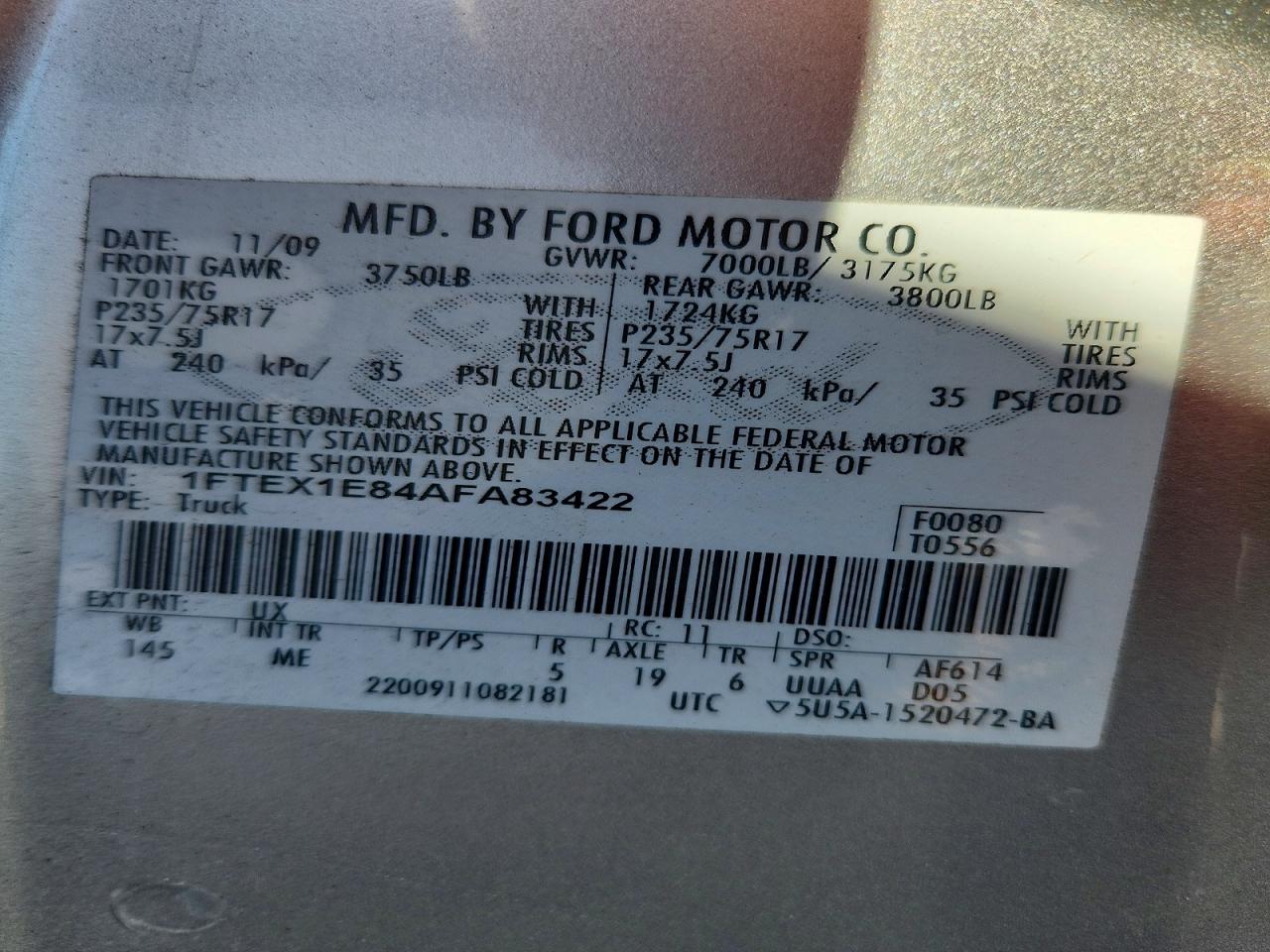 2010 Ford F150 VIN 1FTEX1E84AFA83422 photo 12