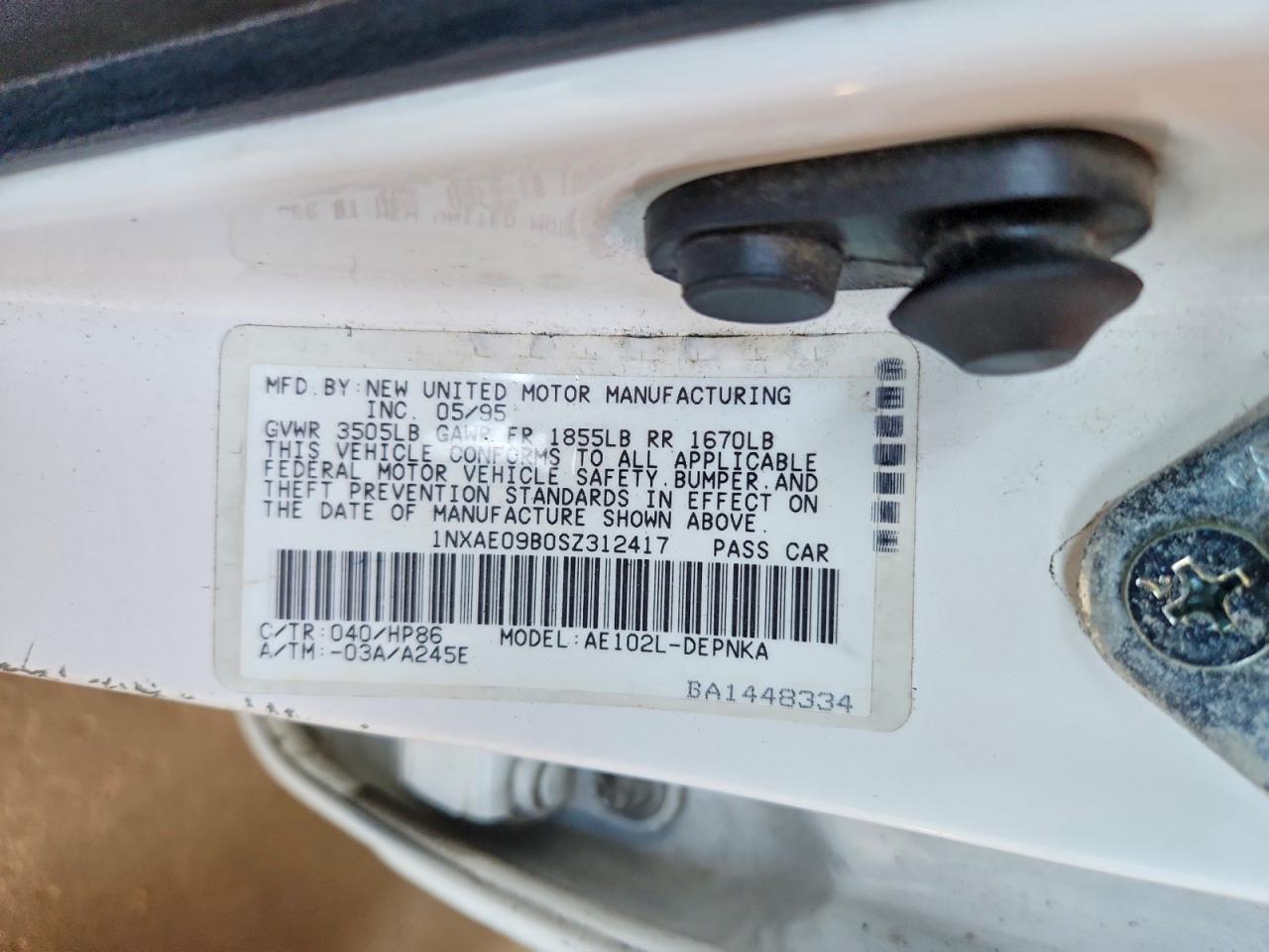 1995 Toyota Corolla VIN 1NXAE09B0SZ312417 photo 12
