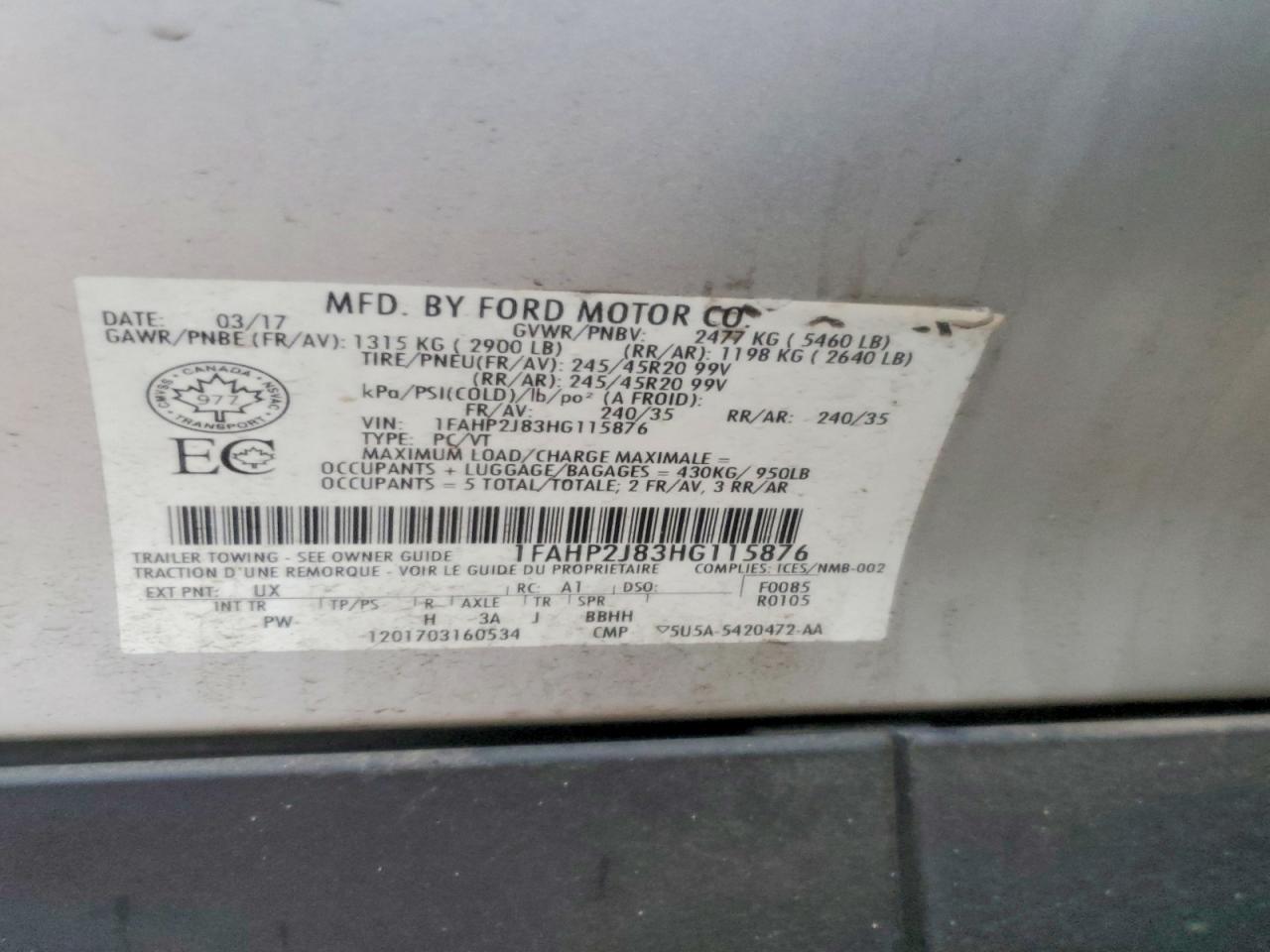 2017 Ford Taurus VIN 1FAHP2J83HG115876 photo 12