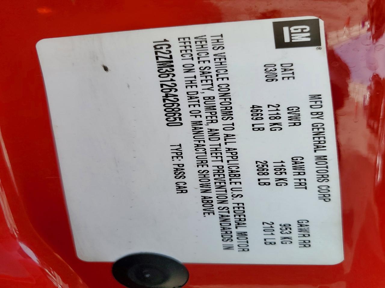 2006 PONTIAC G6 VIN 1G2ZM361264268650 photo 12