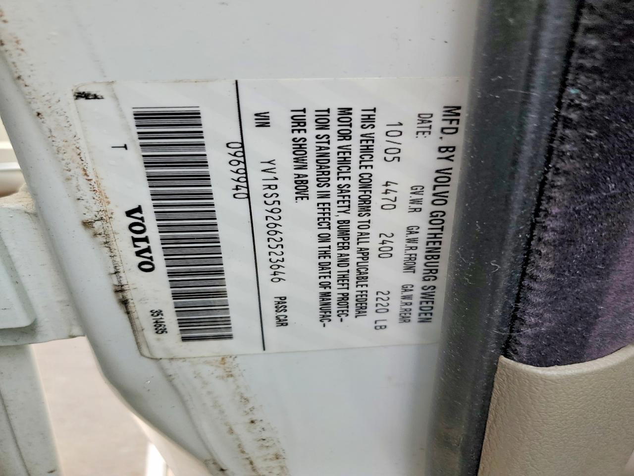 2006 Volvo S60 VIN YV1RS592662523646 photo 12