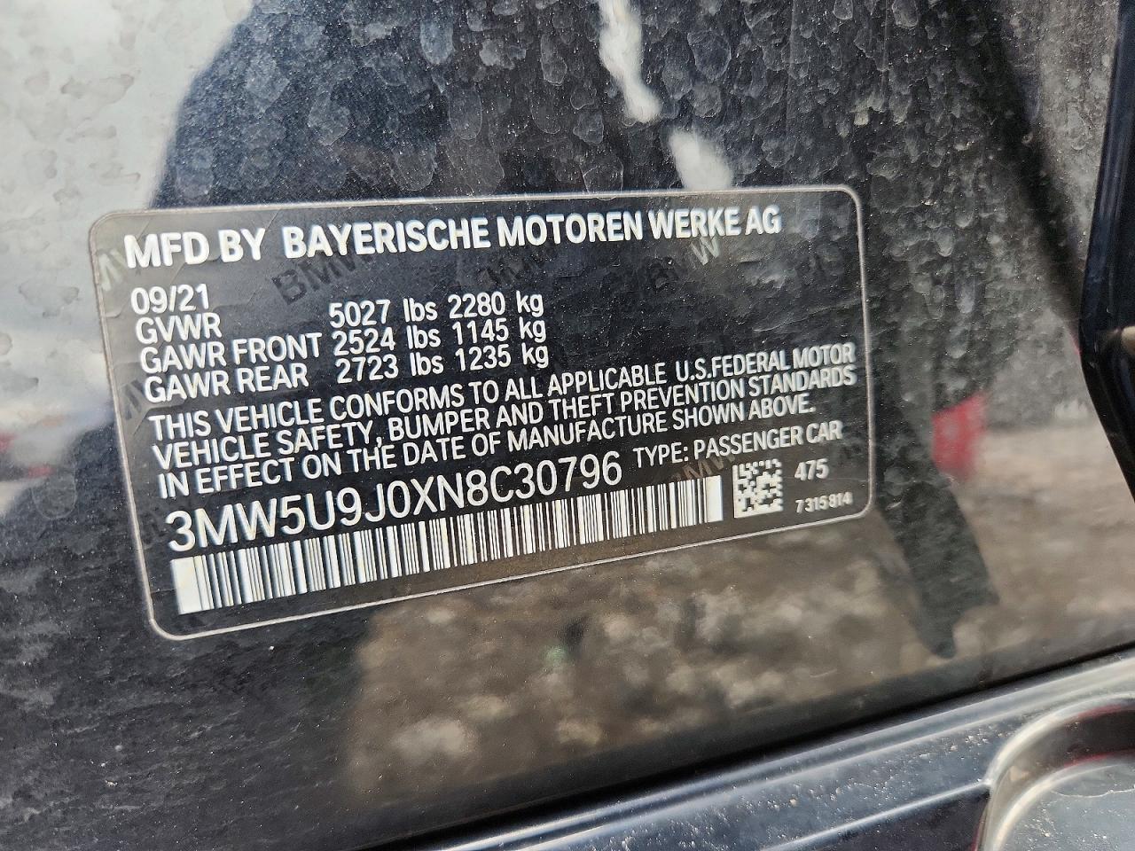 2022 BMW M3 VIN 3MW5U9J0XN8C30796 photo 12