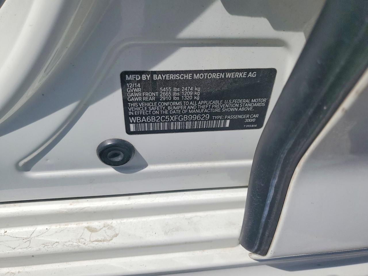2015 BMW 6 series VIN WBA6B2C5XFGB99629 photo 12