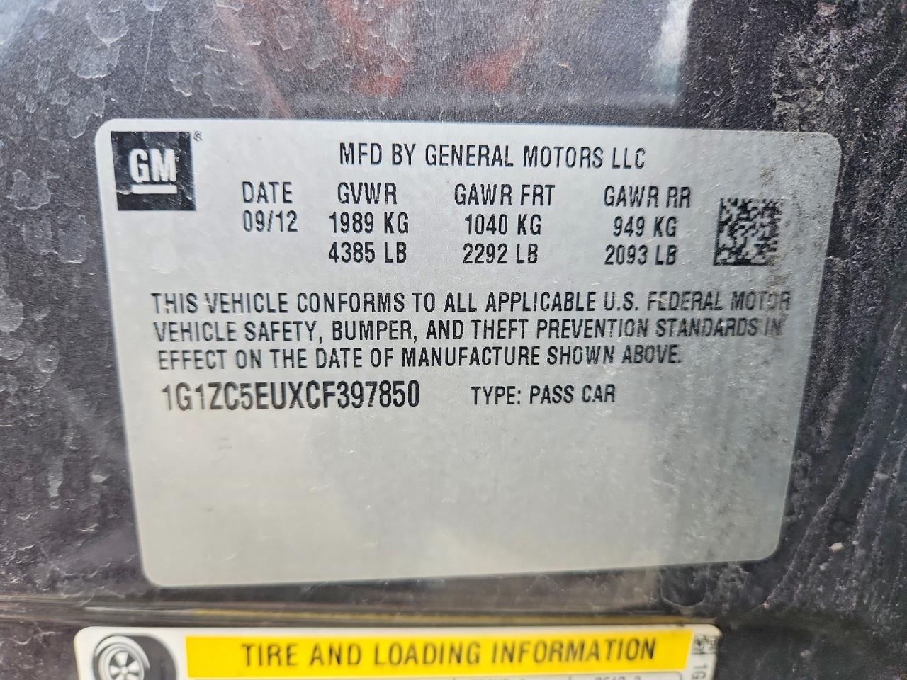 2012 CHEV Malibu VIN 1G1ZC5EUXCF397850 photo 12