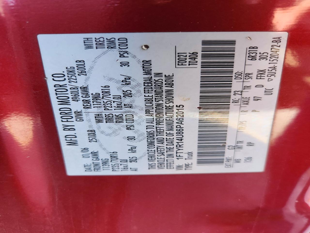 2006 Ford Ranger VIN 1FTYR14U86PA62015 photo 12