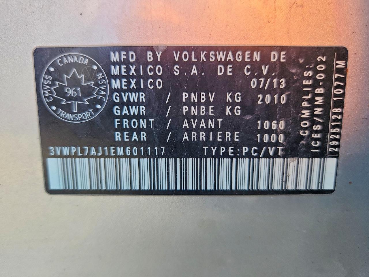 2014 Volkswagen Jetta VIN 3VWPL7AJ1EM601117 photo 12