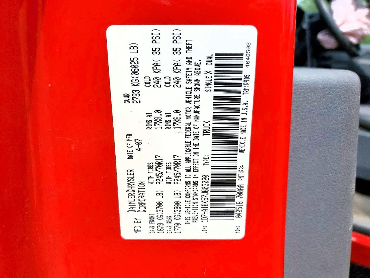 2007 DODGE Ram 1500 VIN 1D7HA16K57J603020 photo 12