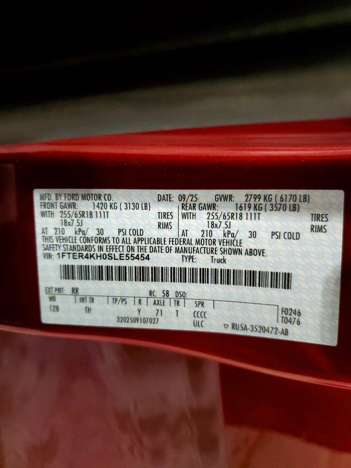 2025 Ford Ranger VIN 1FTER4KH0SLE55454 photo 12