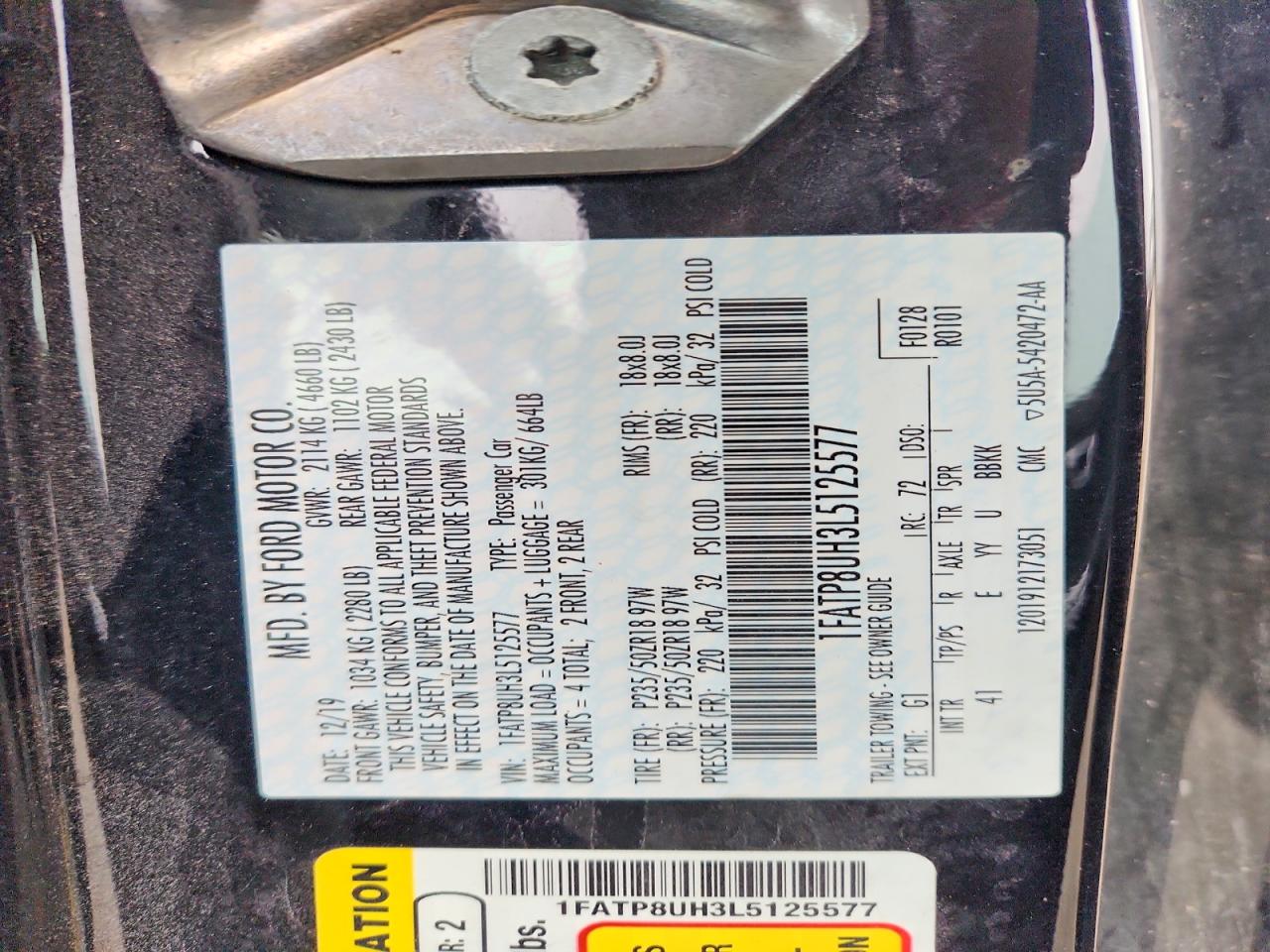 2020 Ford Mustang i4 VIN 1FATP8UH3L5125577 photo 12