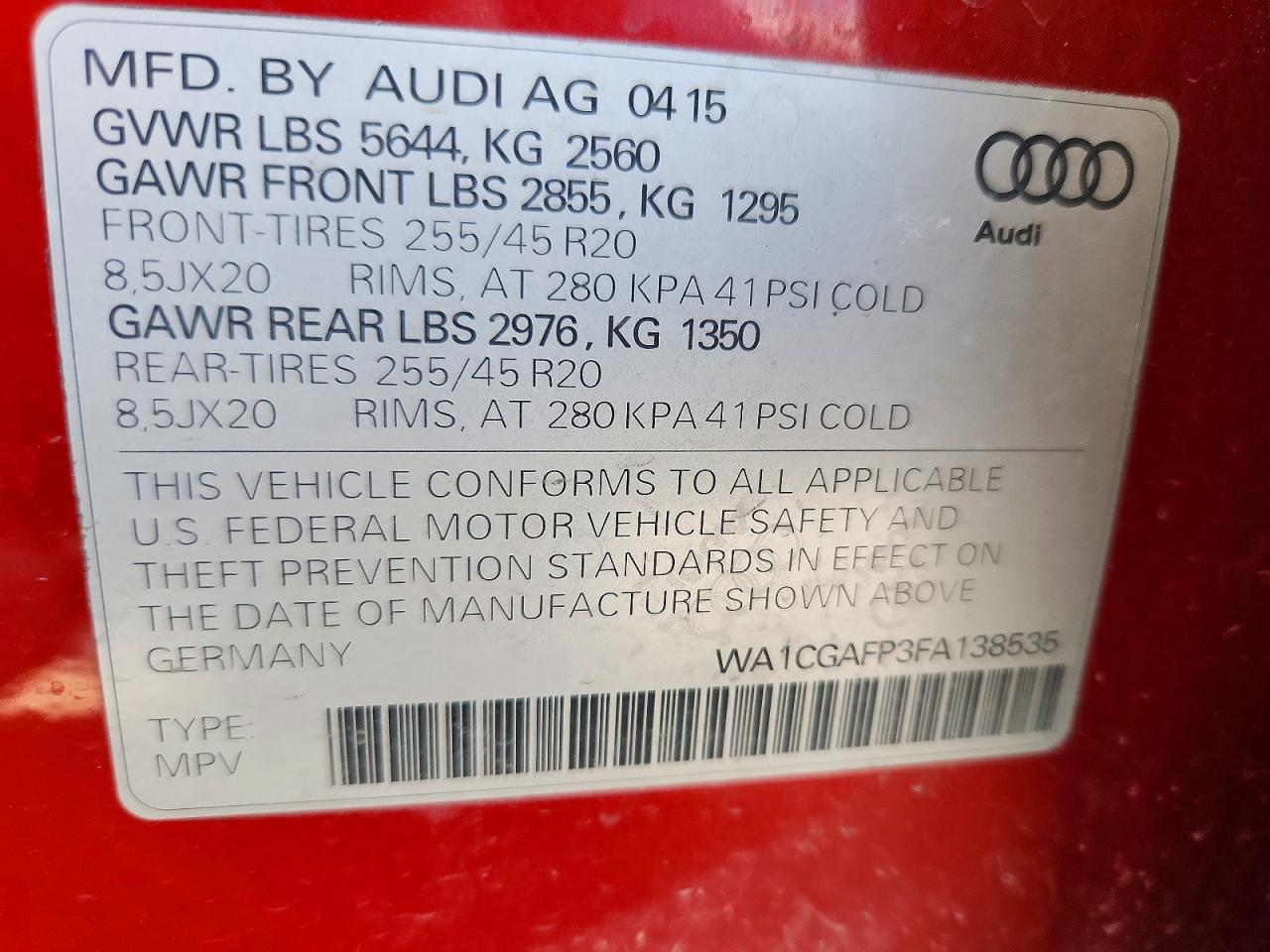 2015 Audi Sq5 VIN WA1CGAFP3FA138535 photo 12