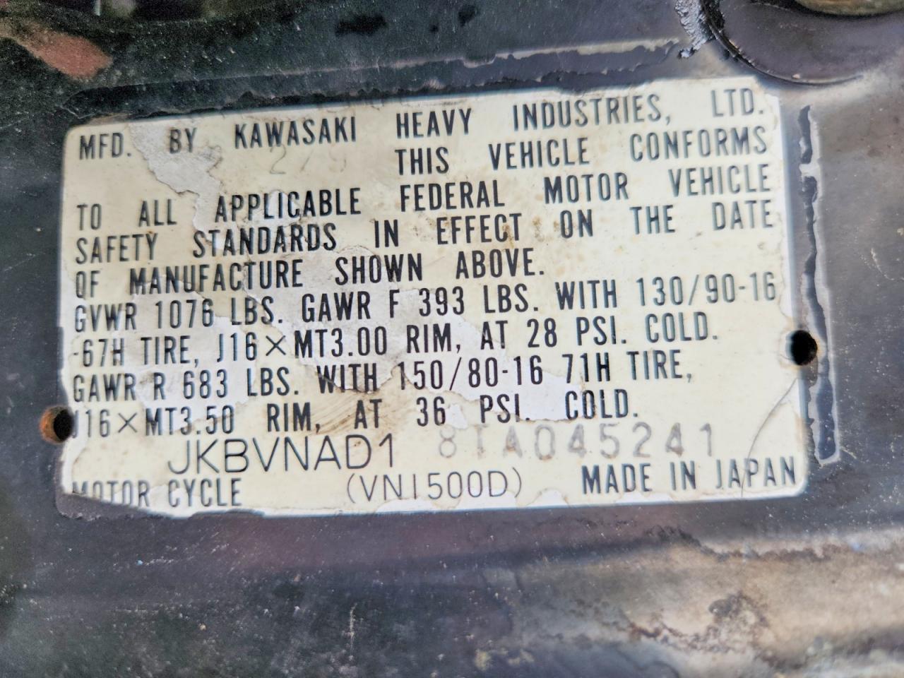 1996 Kawasaki Vulcan 15 VIN JKBVNAD18TA045241 photo 9