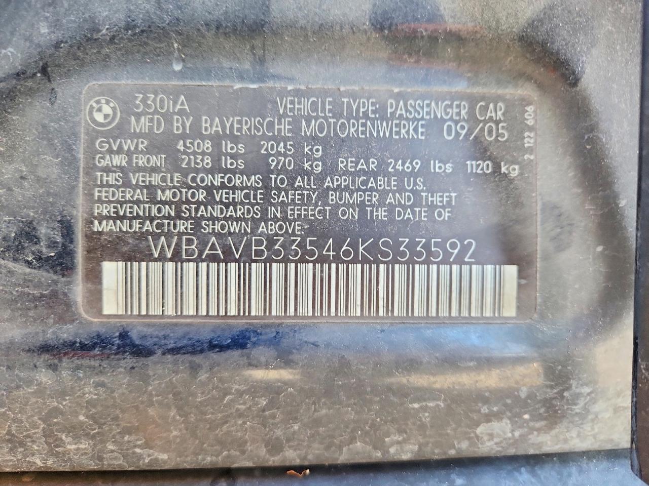 2006 BMW 3 series VIN WBAVB33546KS33592 photo 12
