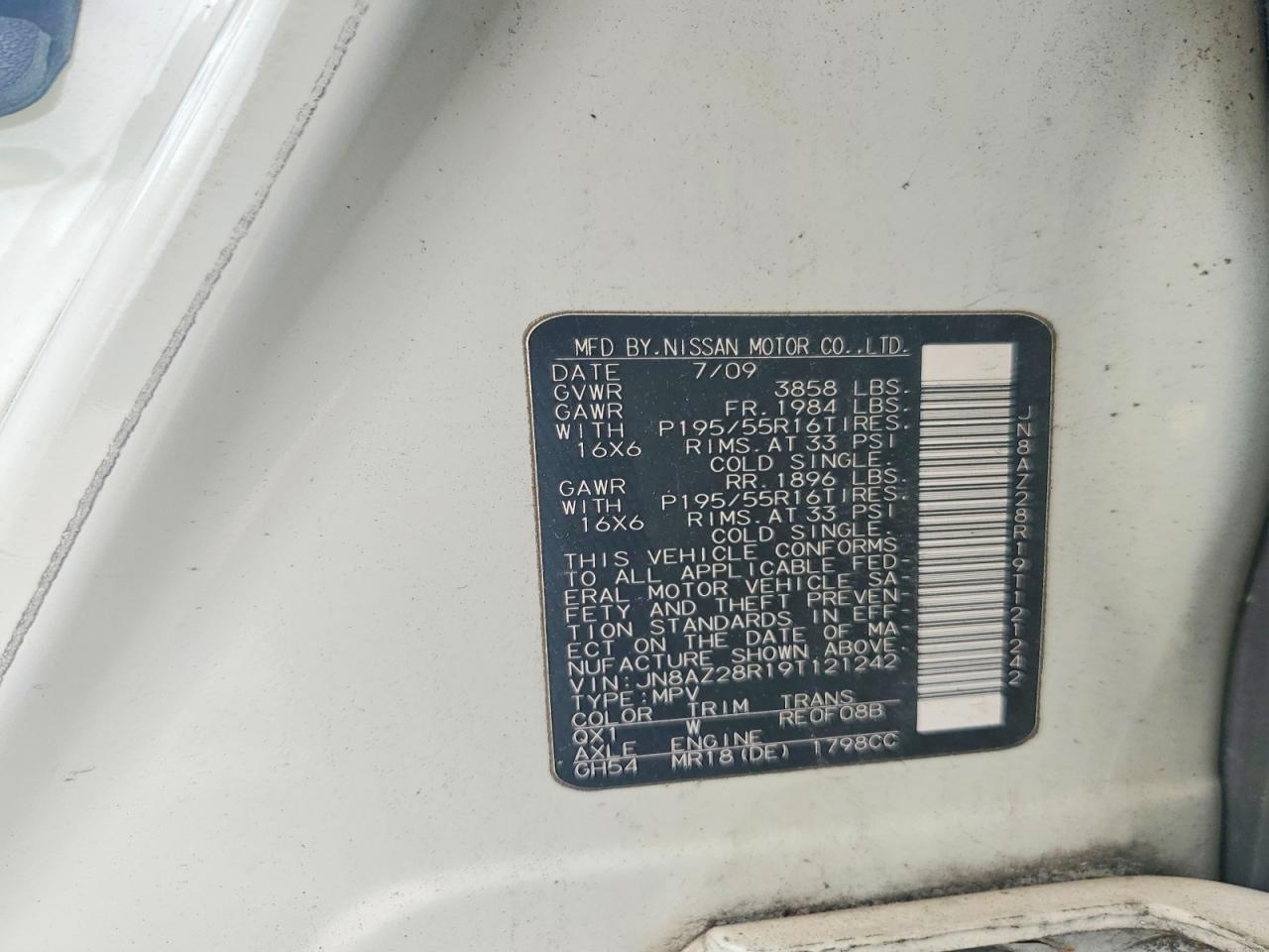 2009 Nissan Cube VIN JN8AZ28R19T121242 photo 12
