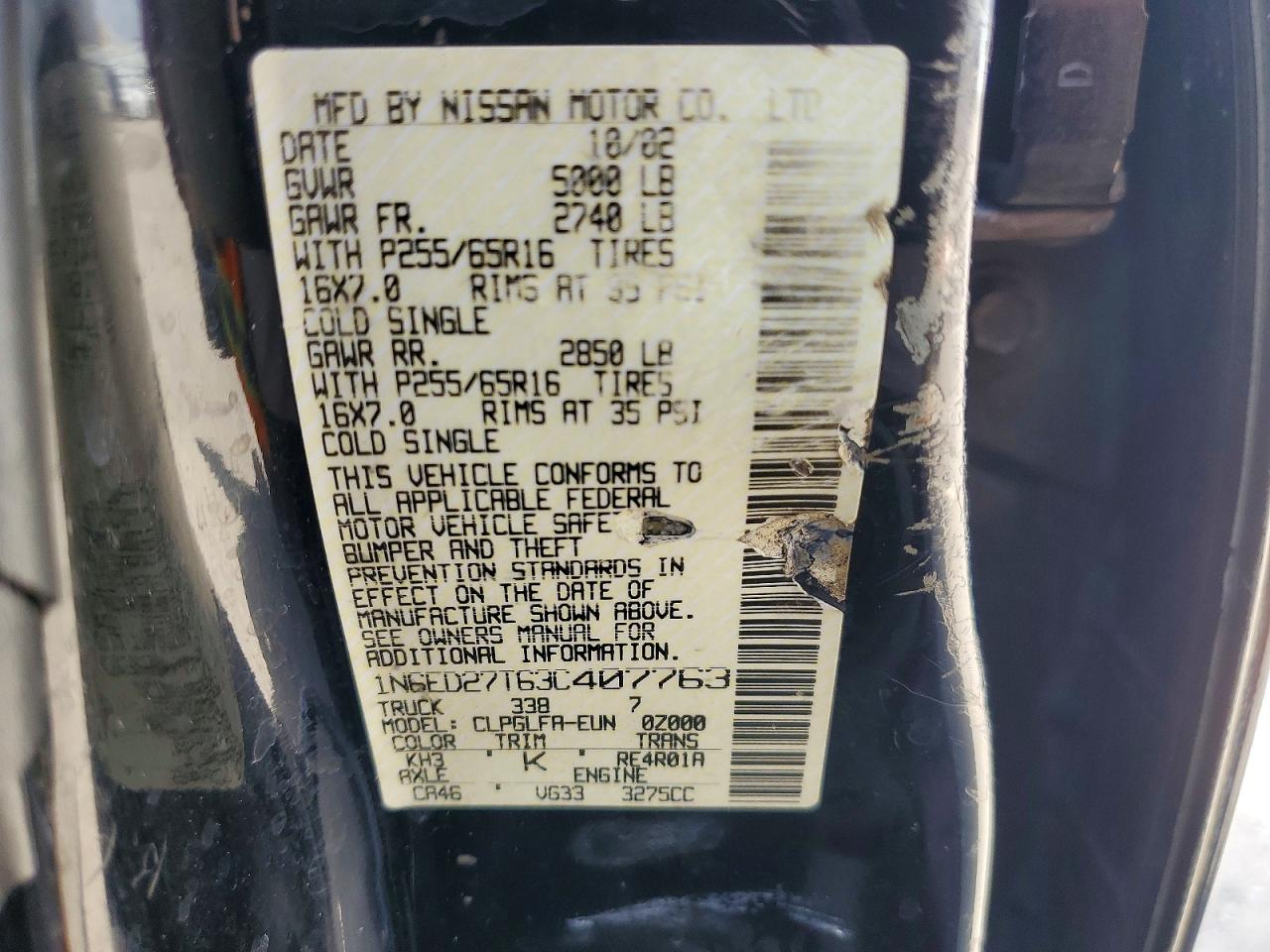 2003 Nissan Frontier VIN 1N6ED27T63C407763 photo 12