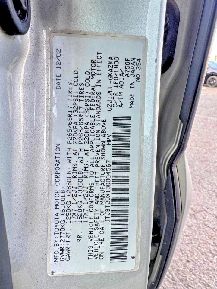 2003 Lexus Gx VIN JTJBT20X130004567 photo 10
