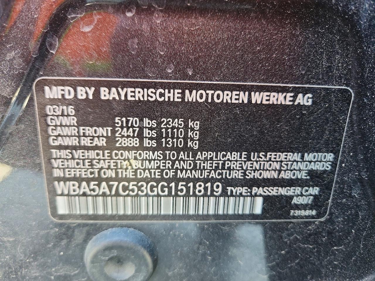 2016 BMW 5 series VIN WBA5A7C53GG151819 photo 12