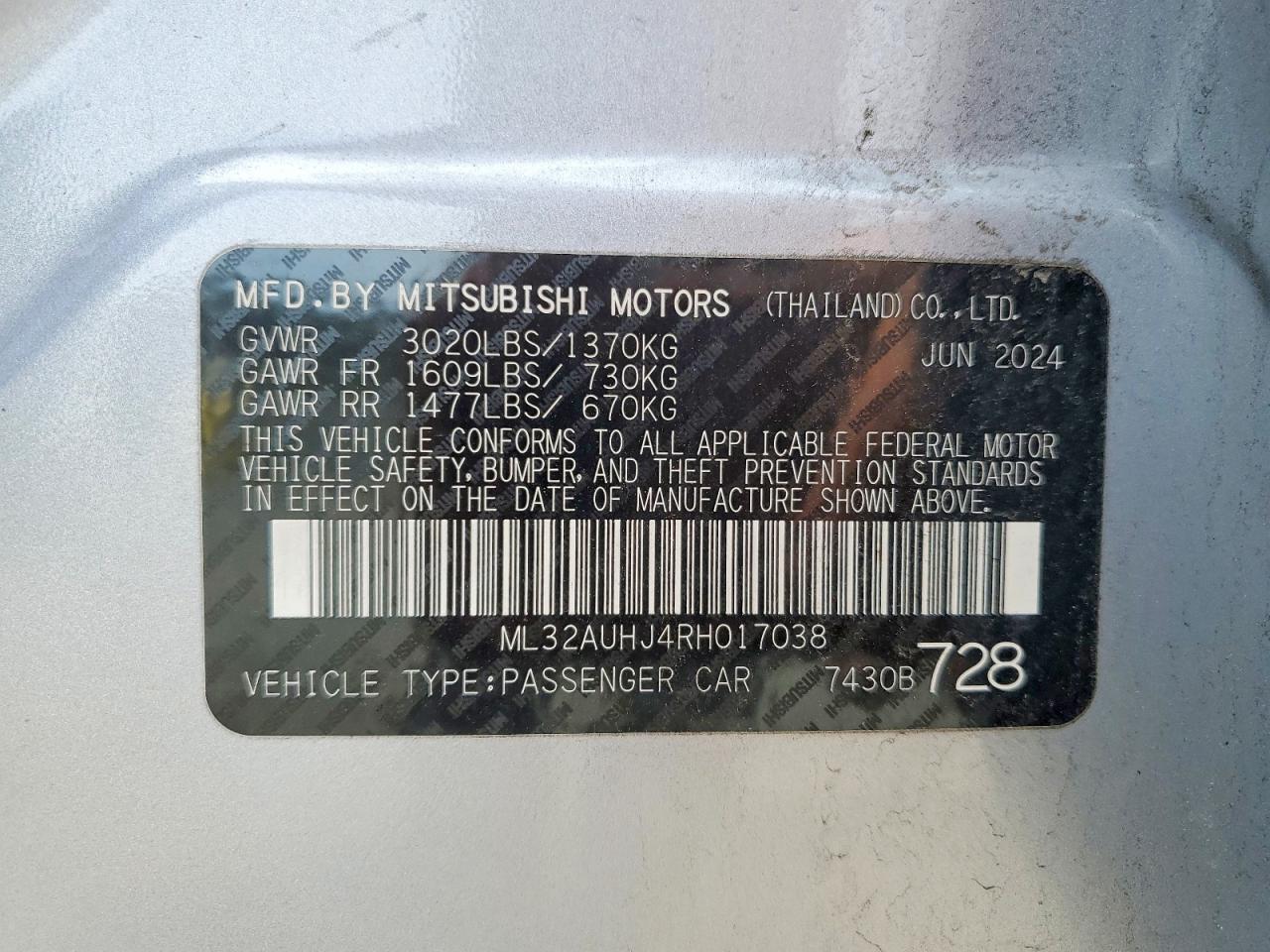 2024 Mitsubishi Mirage VIN ML32AUHJ4RH017038 photo 12