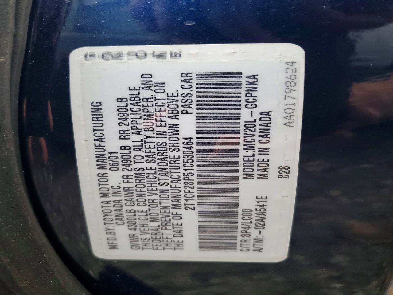 2001 Toyota Camry sola VIN 2T1CF28P51C530464 photo 12