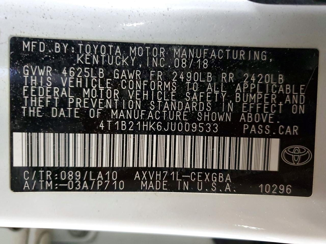 2018 Toyota Camry sola VIN 4T1B21HK6JU009533 photo 12