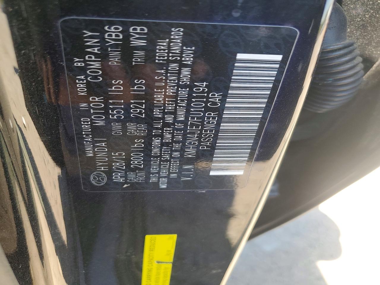 2015 Hyundai Genesis VIN KMHGN4JE7FU101194 photo 12