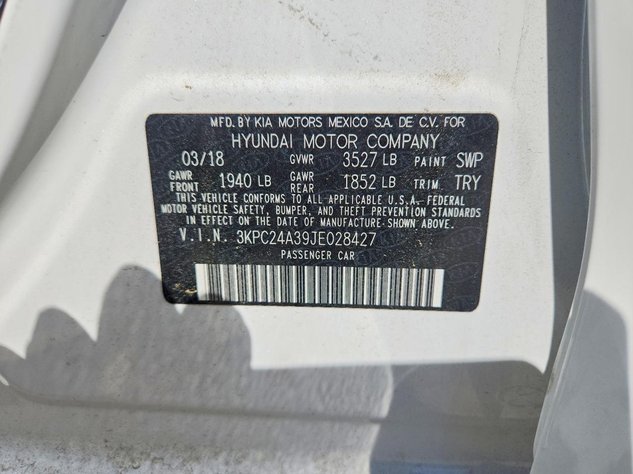 2018 Hyundai Accent VIN 3KPC24A39JE028427 photo 12