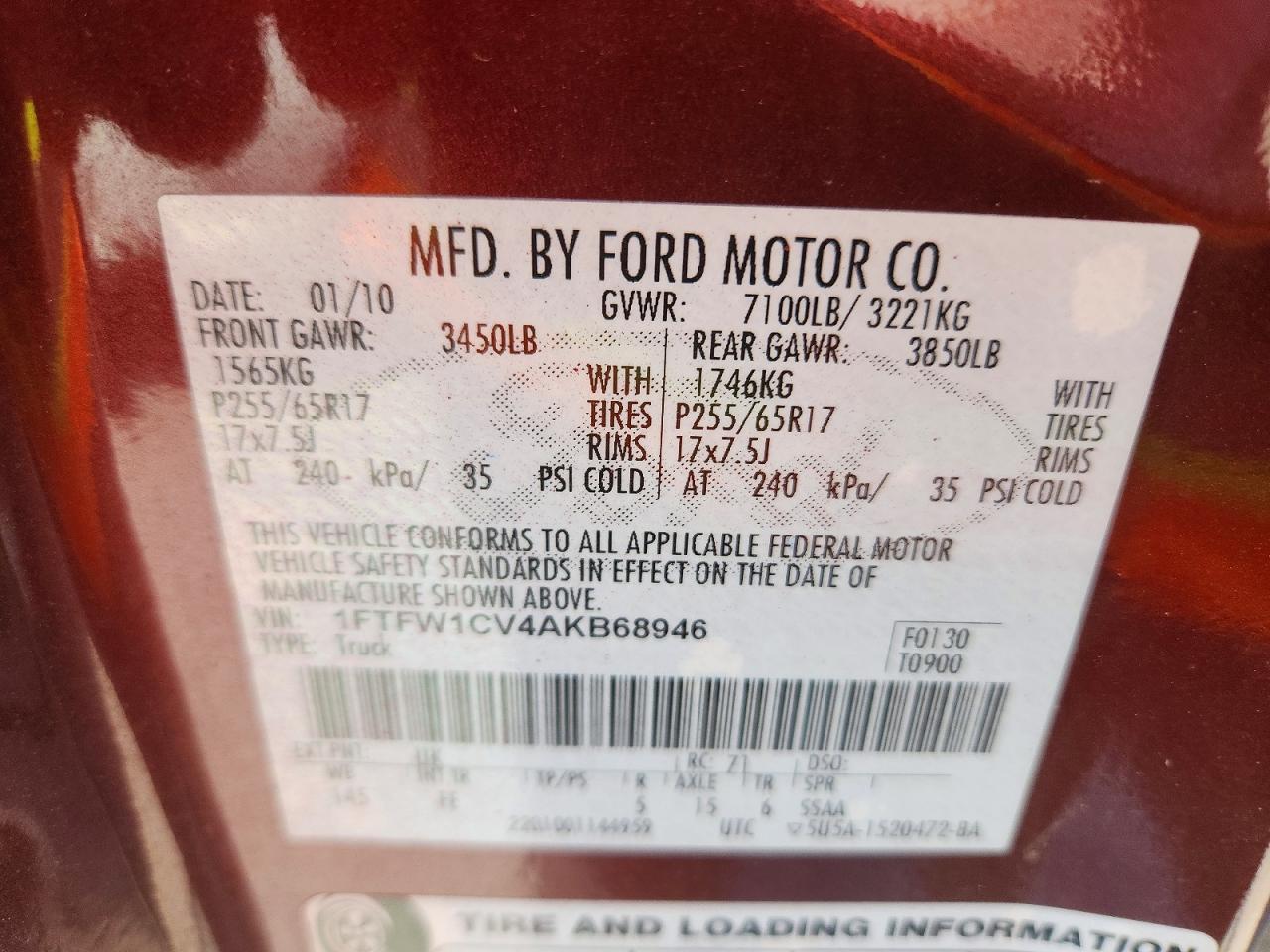 2010 Ford F150 VIN 1FTFW1CV4AKB68946 photo 12