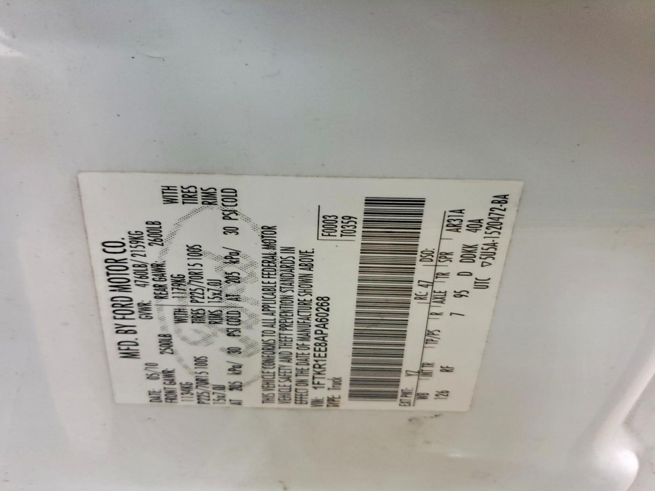2010 Ford Ranger VIN 1FTKR1EE8APA60268 photo 12
