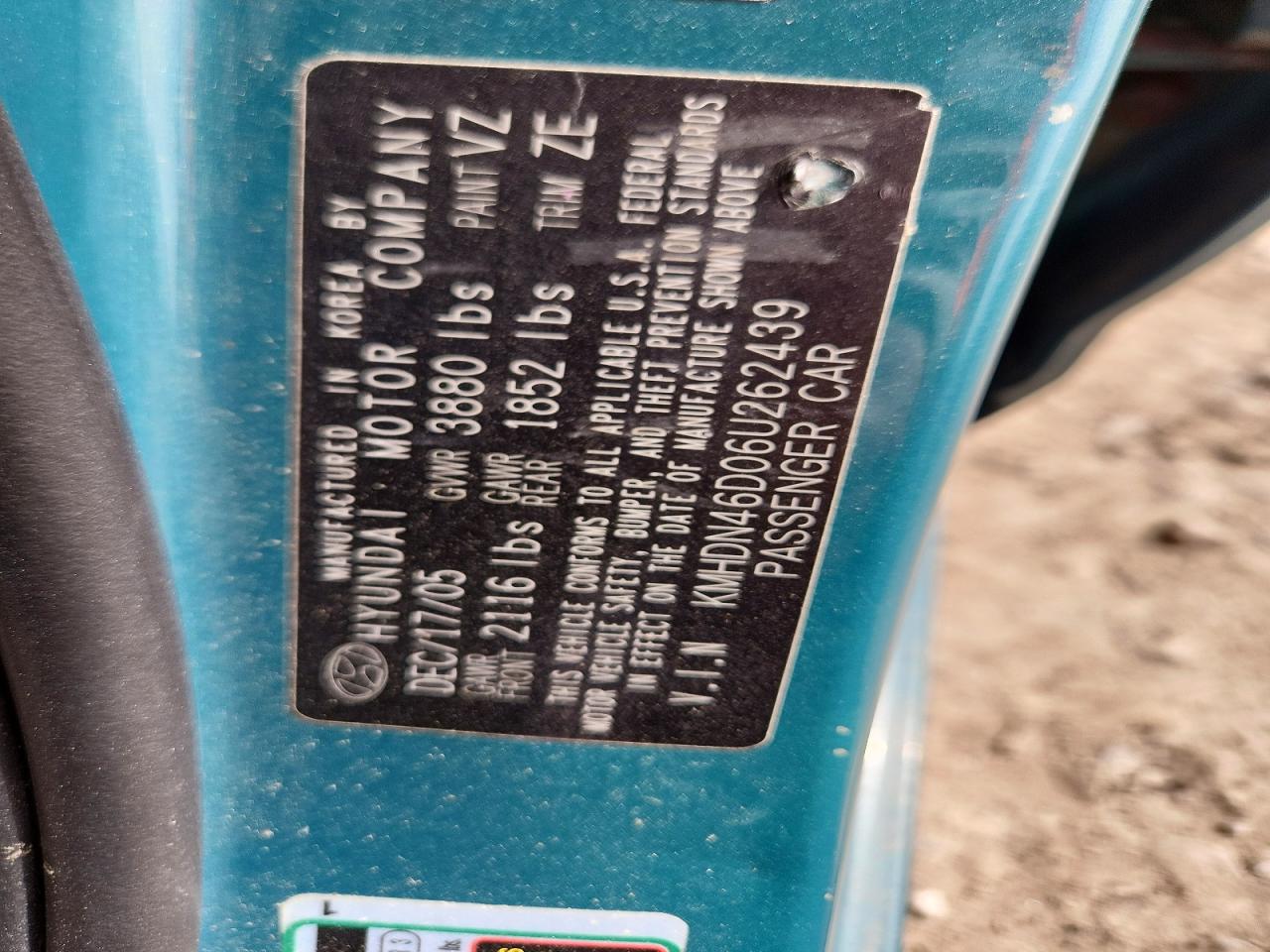 2006 HYUNDAI Elantra VIN KMHDN46D06U262439 photo 12