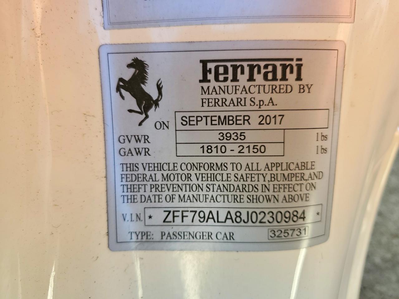 2018 FERRARI All other VIN ZFF79ALA8J0230984 photo 12