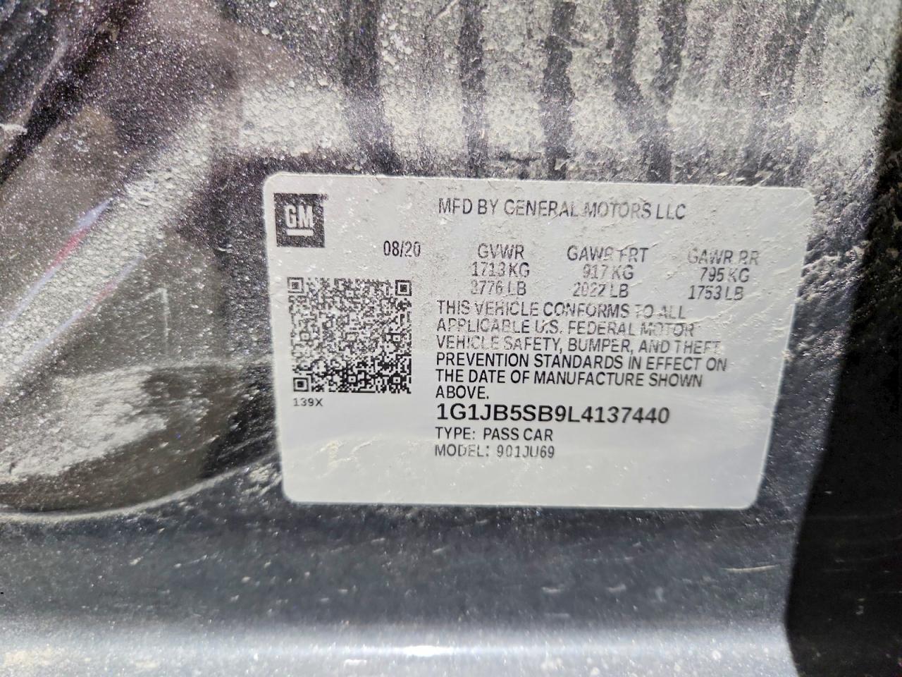 2020 Chevrolet SONIC VIN 1G1JB5SB9L4137440 photo 12