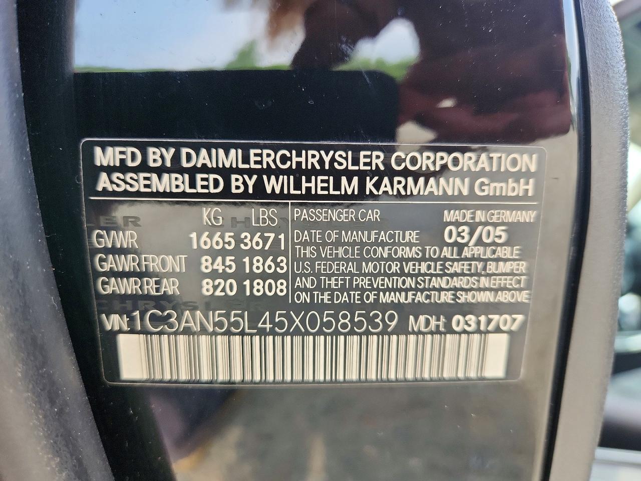 2005 Chrysler Crossfire VIN 1C3AN55L45X058539 photo 12